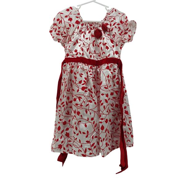 Park Bench Kids 4T Girls White Red Flocked Print Dress Bow - Picture 1 of 14